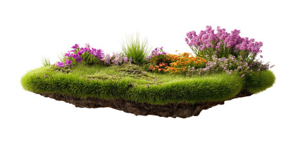 Blooming Meadow: A miniature floating island of vibrant flora bursts with life, featuring an array of wildflowers and lush grass against a backdrop of a floating land