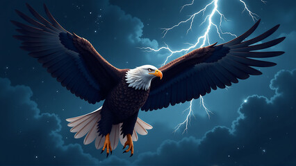 Fototapeta premium Bald Eagle Soaring Through a Stormy Sky: A Powerful Vector for Freedom, Strength, and American Patriotism
