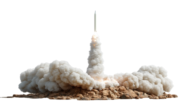 Rocket Launch: A powerful rocket streaks skyward, igniting the imagination with a breathtaking display of raw energy and human ingenuity. Dramatic plumes of smoke and fire.