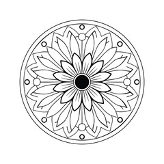 Detailed floral mandala design illustration featuring intricate petals and geometric circle pattern graphic element decorative round ornament