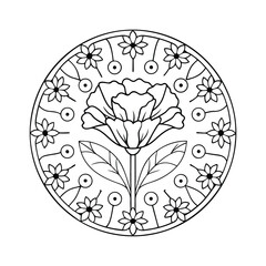 Elegant floral mandala pattern design with decorative ornamentation perfect for coloring books and creative projects