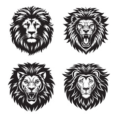 Black and White Lion Head Illustrations