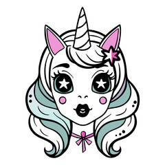Fototapeta premium unicorn head with candy tones and gothic makeup