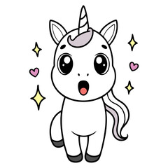 kawaii unicorn with sparkles and little hearts 