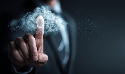 Fingerprint recognition technology used by businessman in dark environment