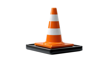 Safety Cone: An orange and white striped safety cone, an iconic symbol of caution and roadwork, isolated against a stark backdrop, offering a clear, uncluttered view of the object's form and purpose.