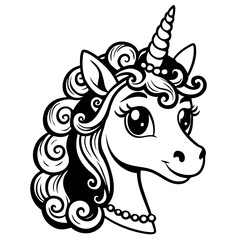 unicorn head with vintage curls and ornamental headgear