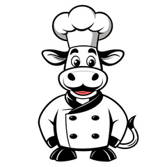 Chef cow head with a big mustache