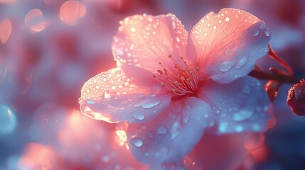 Blooming flower with water droplets in soft colors