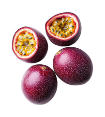 Cut passion fruit fresh produce natural overhead view isolated on transparent background