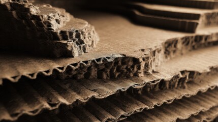 close-up of layered corrugated cardboard edges with sepia tone