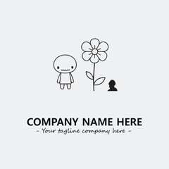 Flower illustration black and white for logo company vector image
