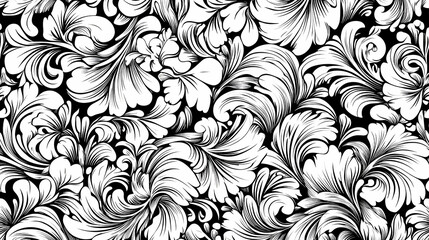 Intricate black and white ornate floral design pattern.