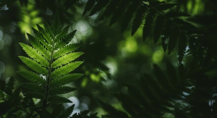 Lush Fern Frond Illuminated by Sunlight in the Verdant Woodland Realm