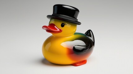 Elegant duck toy with a touch of humor, formal top hat styling on white