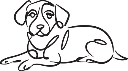Fototapeta premium Sleeping or resting cute dog with floppy ears depicted in a continuous black line art style minimalist vector illustration isolated on a clean white background