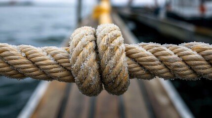 Frozen rope knot on a dock