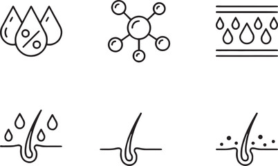 Hair and Skin Hydration Icons Dermatology and Skincare Vector Set