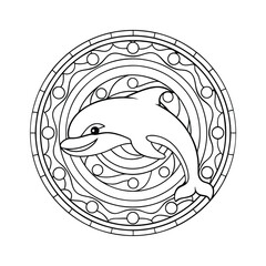 Simple dolphin mandala line art for coloring book page intricate ocean design meditation pattern