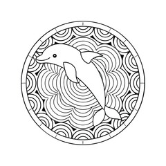 Dolphin mandala line art for coloring books relaxing patterns stress relief simple design marine life illustration