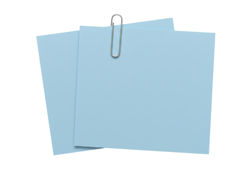 Two Light Blue Sticky Notes Secured with a Paperclip