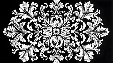 Elegant, symmetrical floral design in black and white.