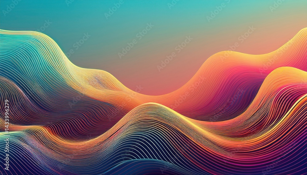 Poster dynamic wave patterns in vibrant hues abstract digital art modern aesthetic studio environment close