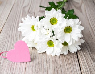 Obraz premium Ramo de Flores sobre fondo madera, Regalo Día de la madre, San Valentín