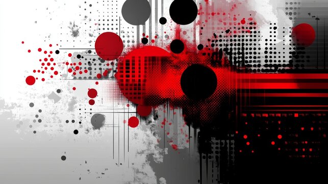 Dynamic interplay of geometric forms in shades of red black and gray