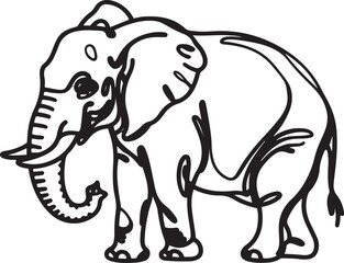 Cute minimalist continuous line art sketch of a baby elephant in black isolated on a white background using a simple and charming vector illustration style
