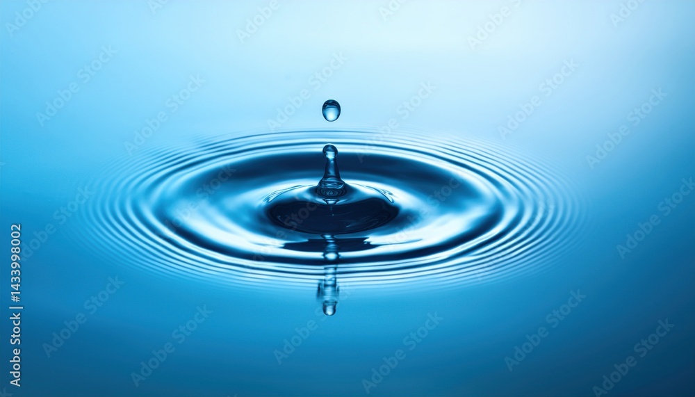 Poster water drop impact nature photograph calm environment close-up view ripple effect in tranquil blue ba