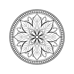 Black and white mandala design featuring intricate floral pattern for coloring books or tattoo designs or decor