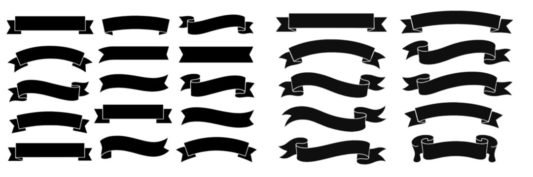 Black ribbon banners suitable for labels and design elements in various sizes and styles
