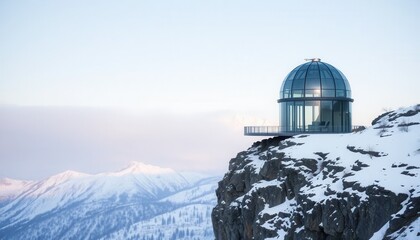 Glass Dome Mountaintop Structure Stunning Winter Landscape View
