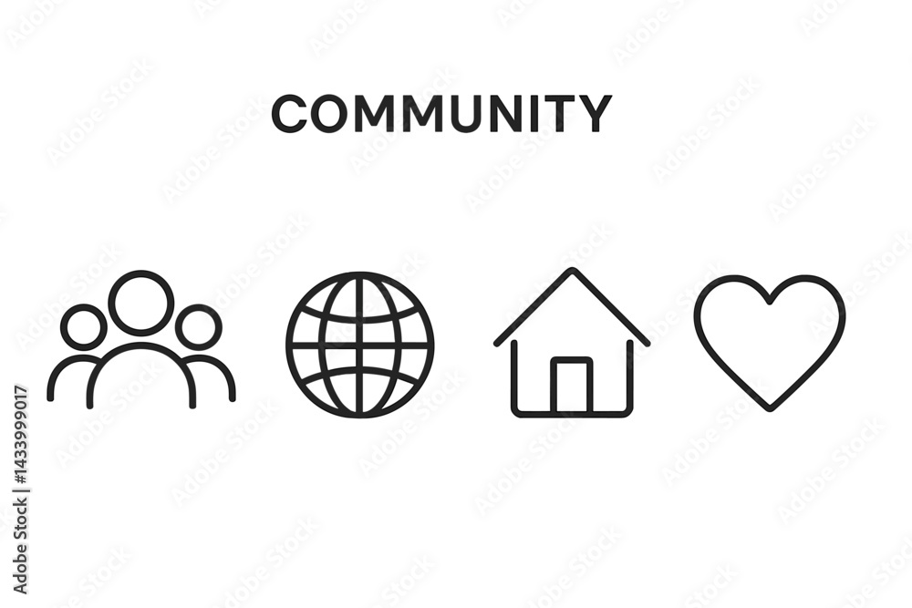 Poster symbols representing community, connection, and shared values showcased in a simple, modern design