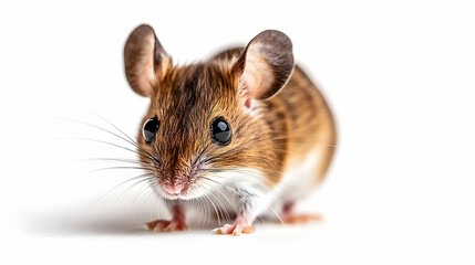 Close Up Of Brown And White Mouse On White Background