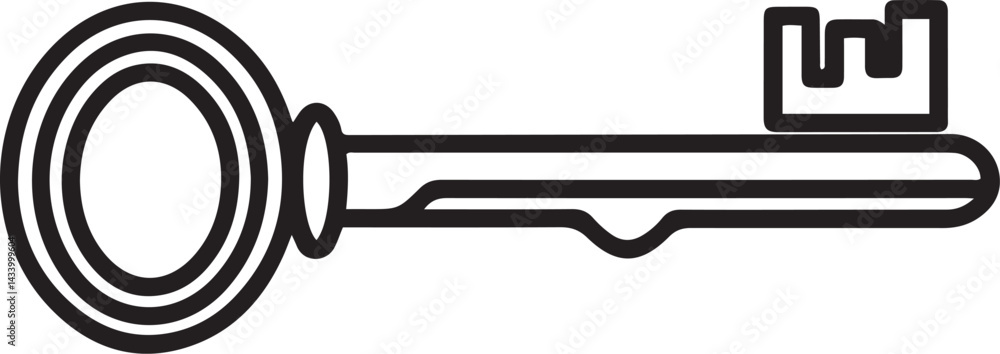 Poster vector illustration of a vintage key in minimalist continuous line art black design isolated on a wh