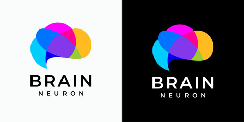 Colorful polygonal brain shape vector logo design with modern, simple, clean and abstract style. Icon for business, technology, science and personal branding.