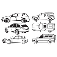 Vehicle elevation and top view vector flat illustration collection ideal for architectural design vector