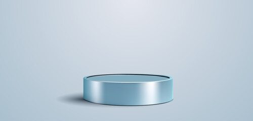 Metallic blue round podium on gradient background for product presentation