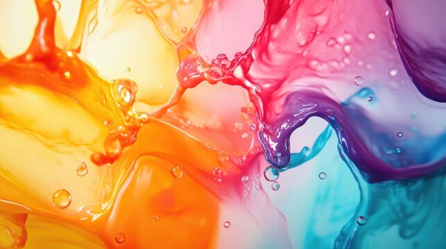 Paint Splash and Watercolor Abstract Background with bright splashes of watercolor bleeding into one another, creating a sense of flow and spontaneity with soft gradient shifts
