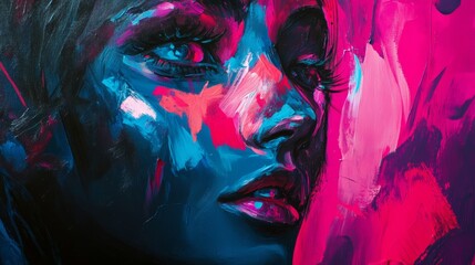 Vivid brushstrokes create an evocative modern portrait with electric hues