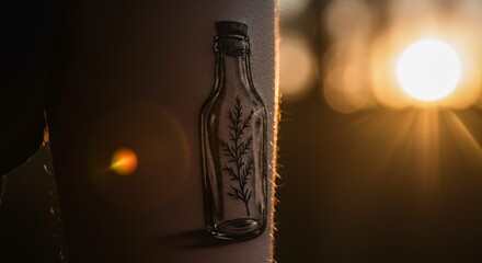 Bottle Tattoo on Arm Silhouette Sunset