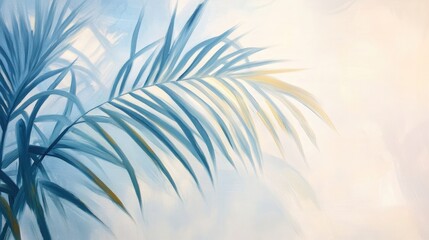 Obraz premium palm leave's blurred shadow on light pastel wall. Minimalistic beautiful summer spring isolated on white background