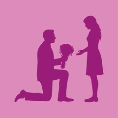 vector illustration of the silhouette of a man proposing to his girlfriend