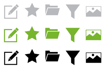 Set of Functional Icons for File Management, Filtering, and Favorites