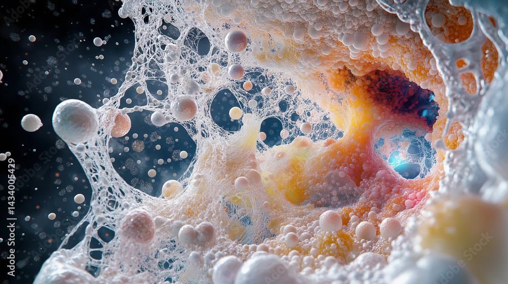 Poster intricate cellular landscape: a mesmerizing macro view of a biological structure, revealing a comple