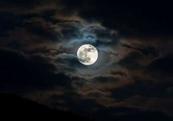 Full Moon Behind Dark Clouds Night Sky