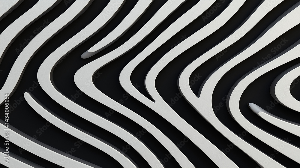 Poster abstract black and white stripes: a mesmerizing abstract pattern of curved black and white stripes c