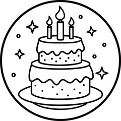 Simple Black Line Birthday Cake Icon with Candles